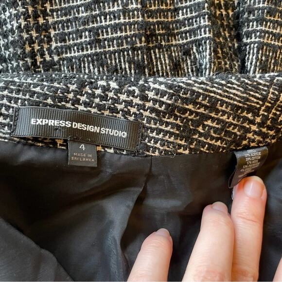 Express Design Studio 4 business casual pencil skirt black white tartan classic - Picture 4 of 7